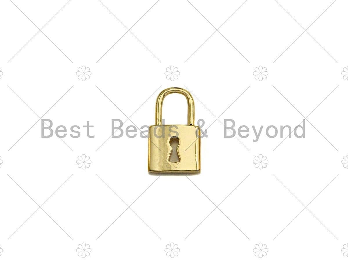 18K Shiny Gold Padlock Key Pendant, Gold Lock Charm, Padlock Necklace Bracelet Charm, 11x18mm, Sku#LK07