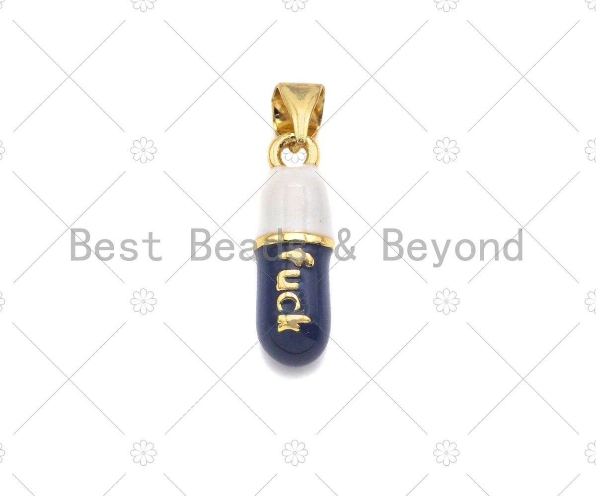 Enamel Colorful Pill Shape Pendant Charm,F**K Word Pink Turquoise Black Red Cobalt Enamel Jewelry,6x17mm,Sku#LK287