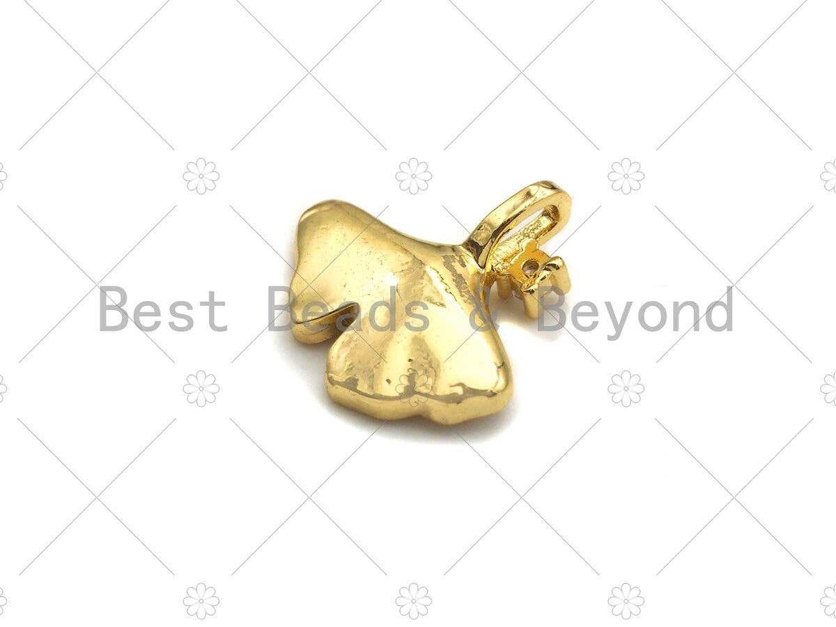 18K Gold Ginkgo Biloba Leaf Shape Pendant, Leaf Charm, Leaf Pave Pendant, Gold plated, 15mm, Sku#LK28
