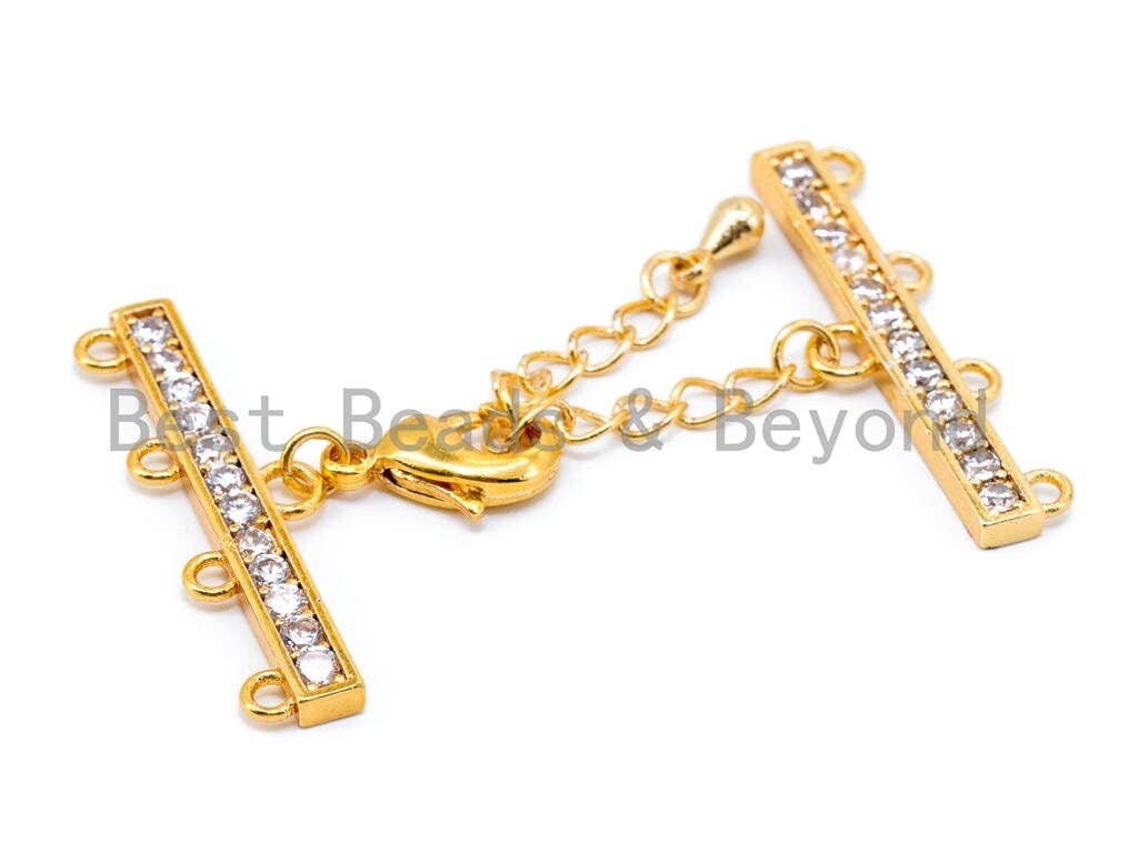 1set Four Loops CZ Micro Pave Multi-Strands Lobster Claw Clasp, Clear CZ Pave in Gold/Silver/Black Finish, Jewelry Findings,28x6mm,SKU#K29