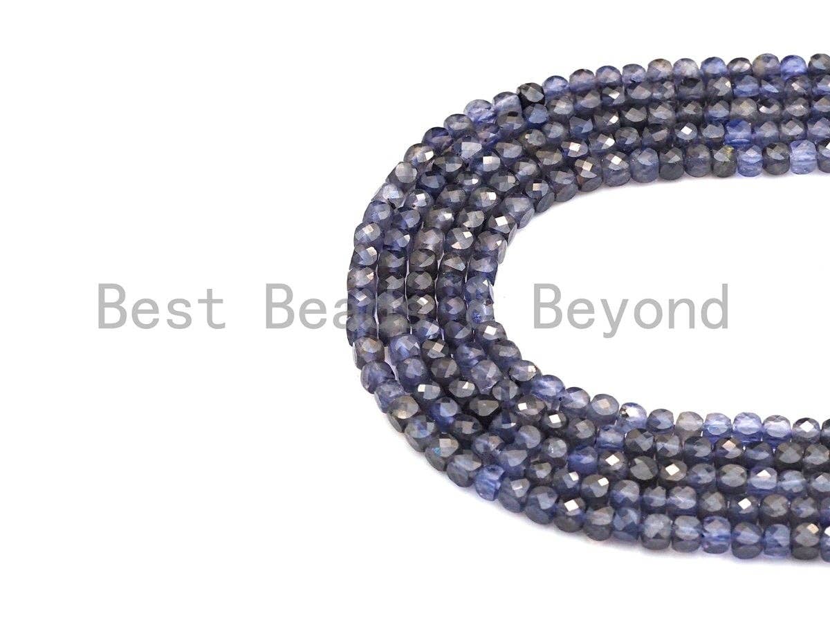 High Quality Natural Lolite Beads, 4mm Faceted Cube Lolite Beads, 16" Full Strand, Sku#U769