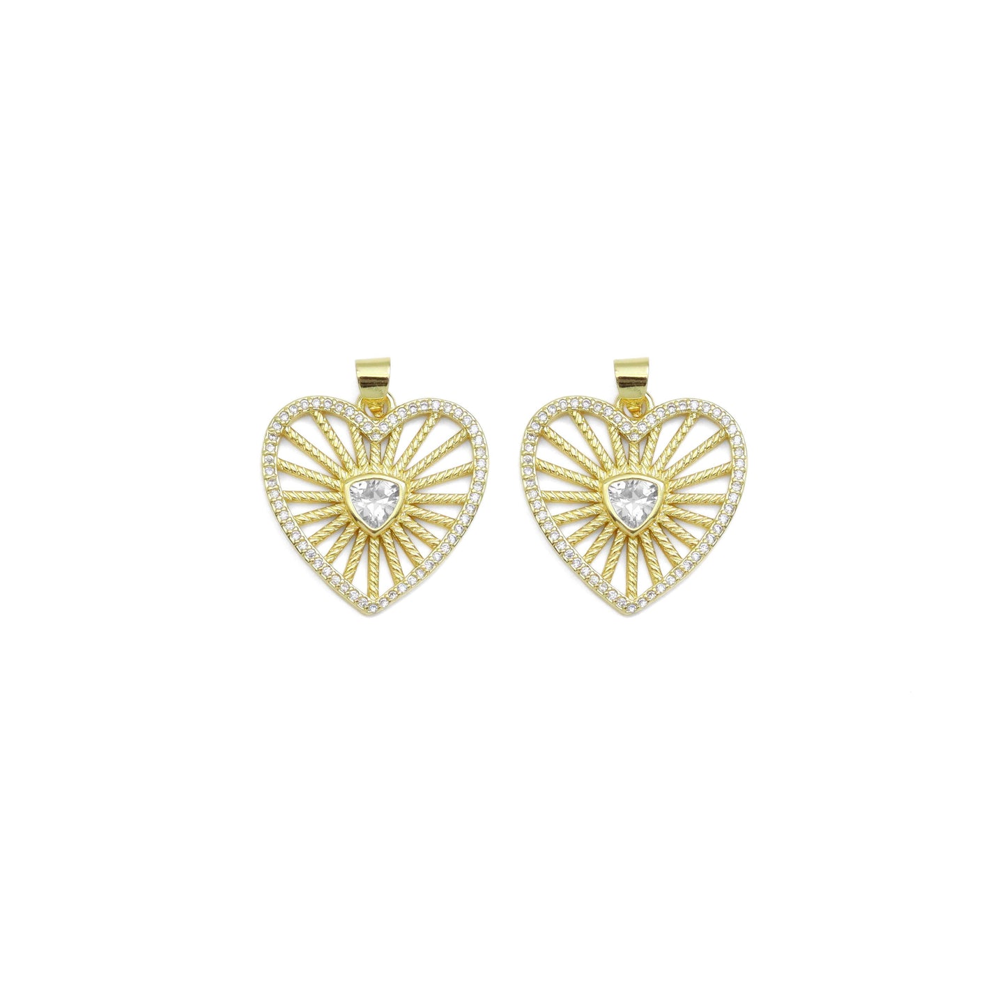 CZ Triangle Center Heart Charm, Sku#LK934