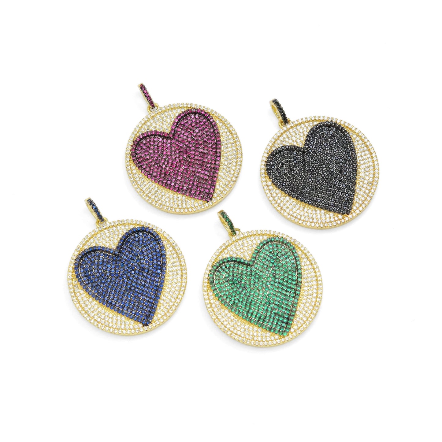 CZ Large Round With Heart Pendant, Sku#F689C