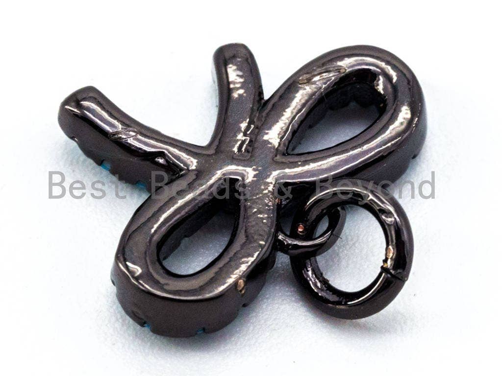 CZ Micro Pave Turquoise Bowknot Pendant/Charm, Blue CZ Charm in Gold/Silver/Black Finish for Necklace Bracelet, 11x14mm, sku#F337