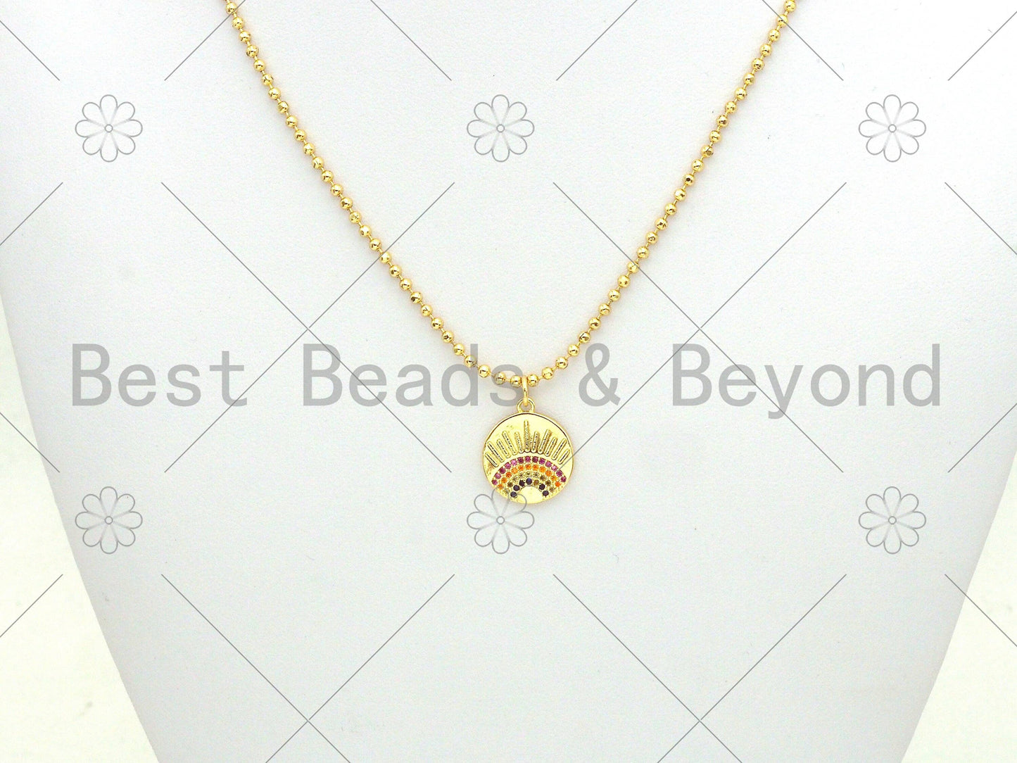 Colorful CZ Micro Pave Rainbow On Round Coin Shape Pendant,18K Gold Filled Medallion Charm, Necklace Bracelet Pendant,14x17mm,Sku#LK375