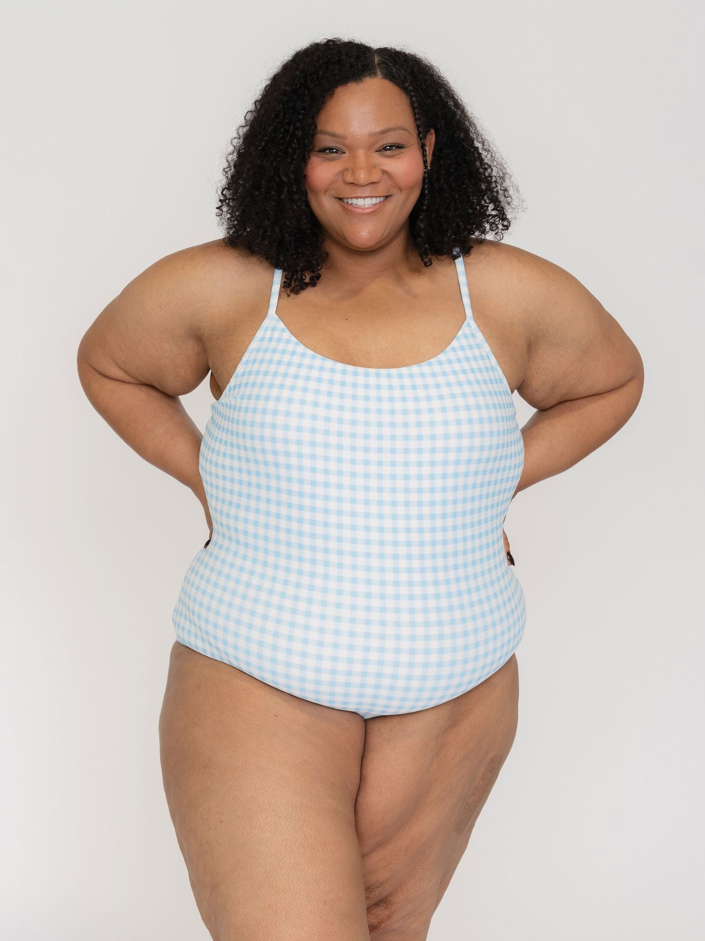 Sky Gingham Tank One-Piece