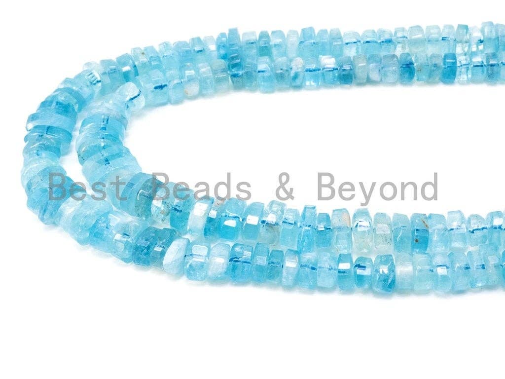 Top Quality Aquamarine Graduated 7mm to 14 mm Rondelle Faceted Beads, Clear Blue Gemstone Beads, Full Strand, SKU#U27