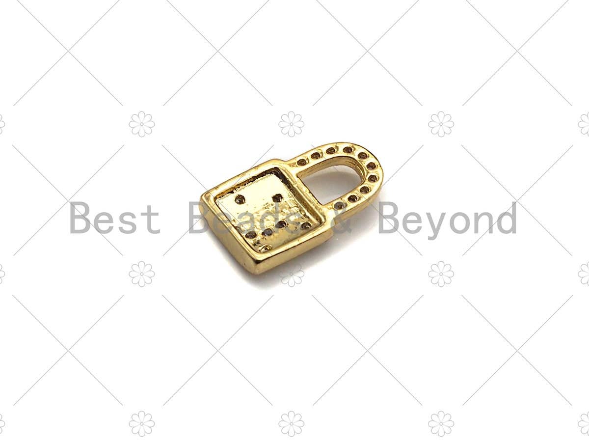18K Dainty Gold Padlock with CZ Micro Pave Moon and Star, Padlock Charm, Lock Charm, 8x13mm, Sku#LK29