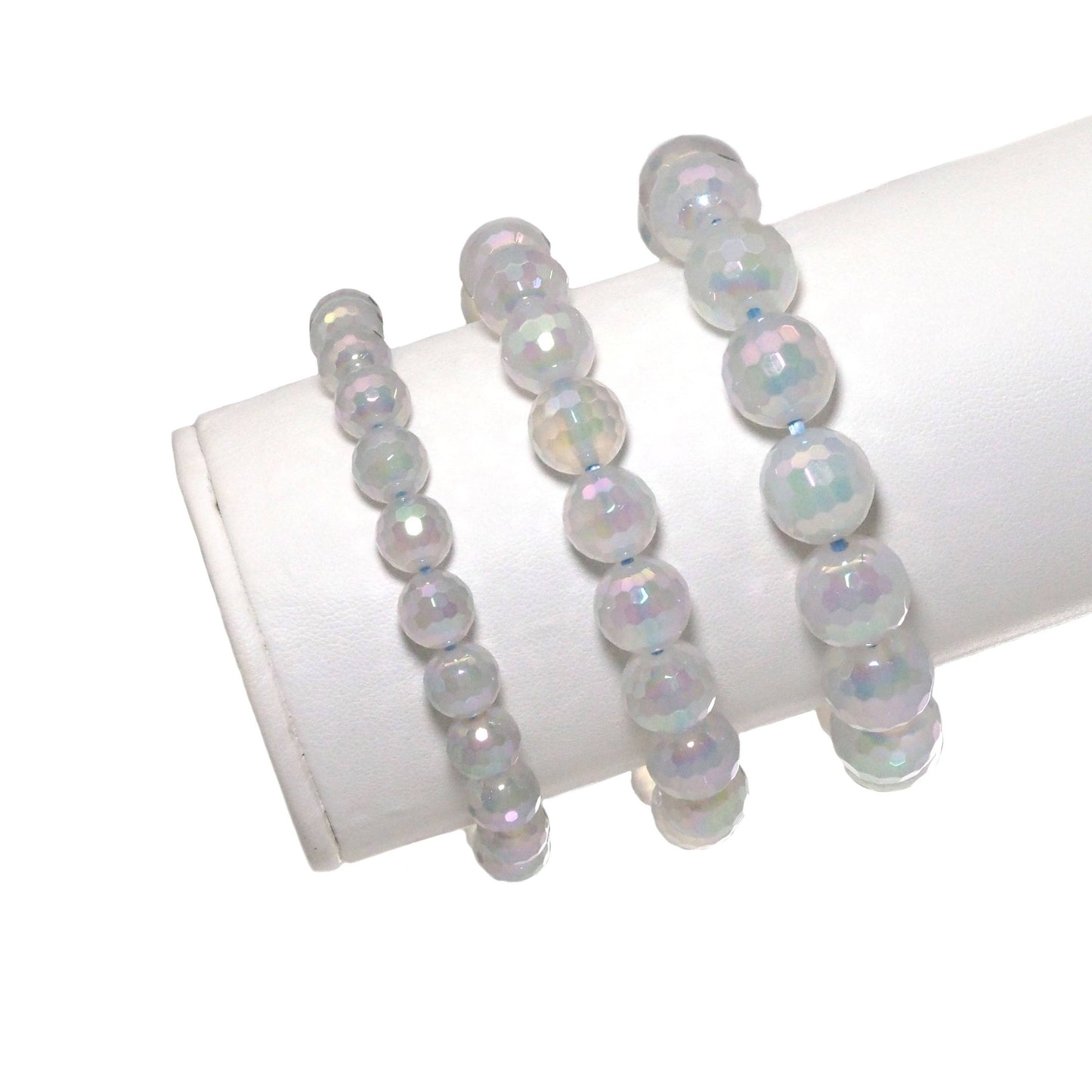 AB Mystic White Agate Faceted Stretchy Bracelet, Sku#EF304