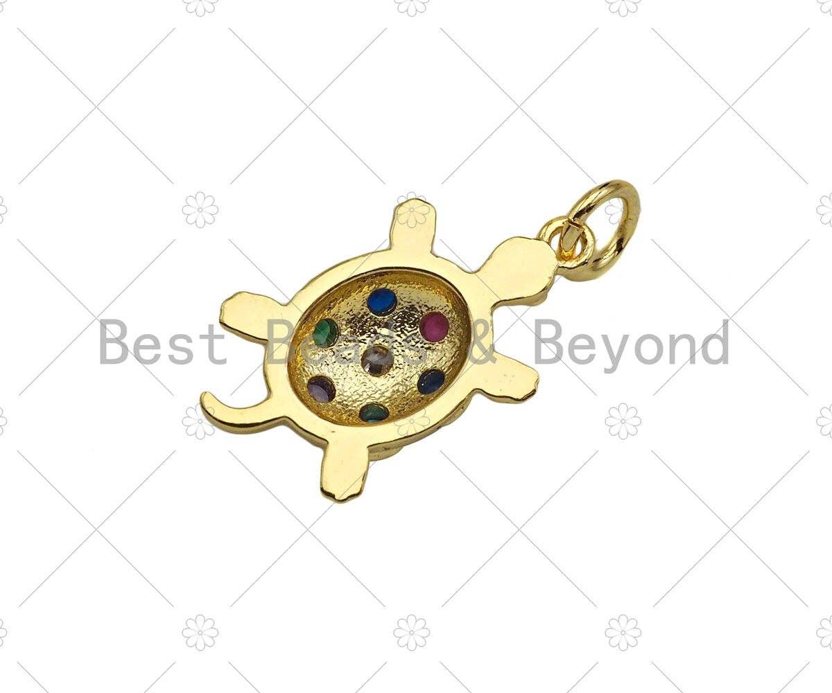 Colorful CZ Micro Pave Turtle Shape Pendant/Charm,18K Dainty Gold Charm, Necklace Bracelet Charm Pendant,11x19mm,Sku#LK296