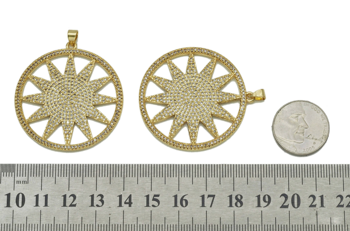 Gold CZ North Star Coin Charm, Sku#LK677