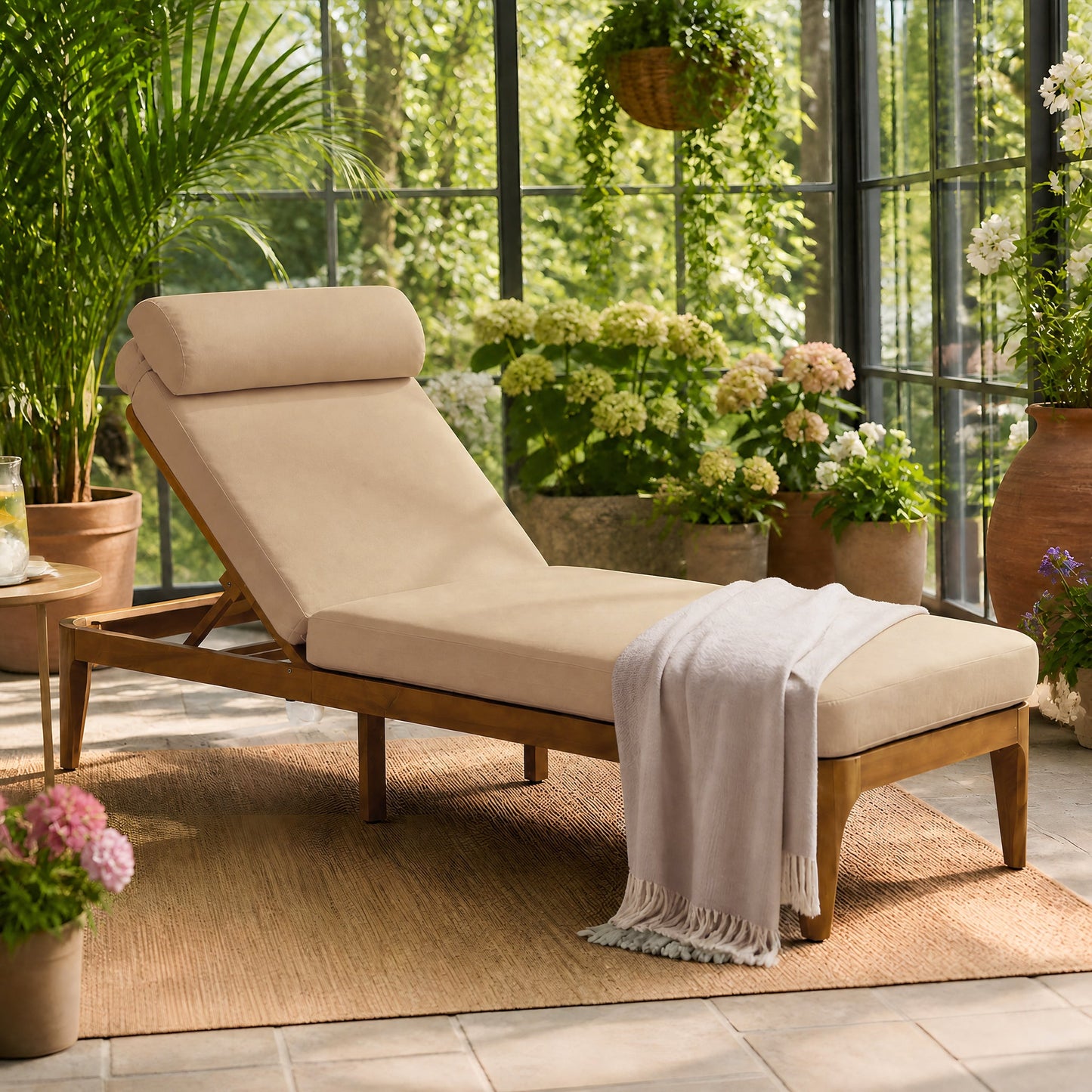 TOPMAX Acacia Wood Chaise Lounge - Set of 2