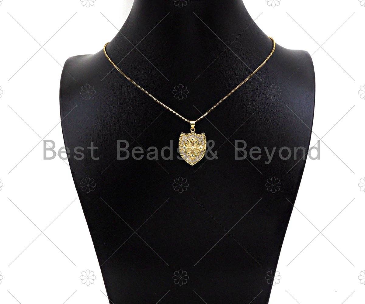 CZ Micro Pave Cross On Shield Shape Pendant/Charm,Cubic Zirconia Charm, Necklace Bracelet Charm Pendant,19x26mm, Sku#LK189