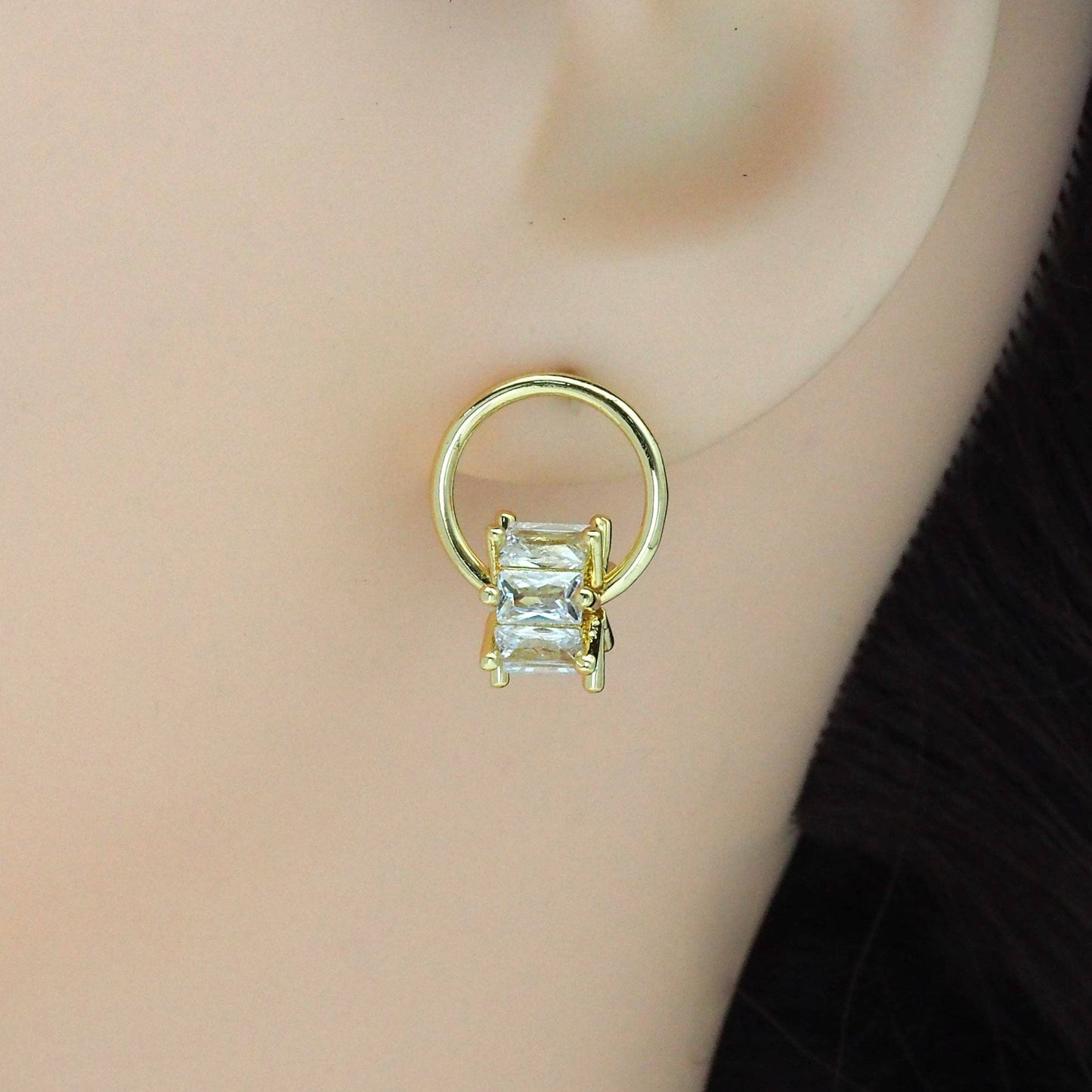 Gold CZ Wheel Round Ring  Stud Earrings, Sku#LK878