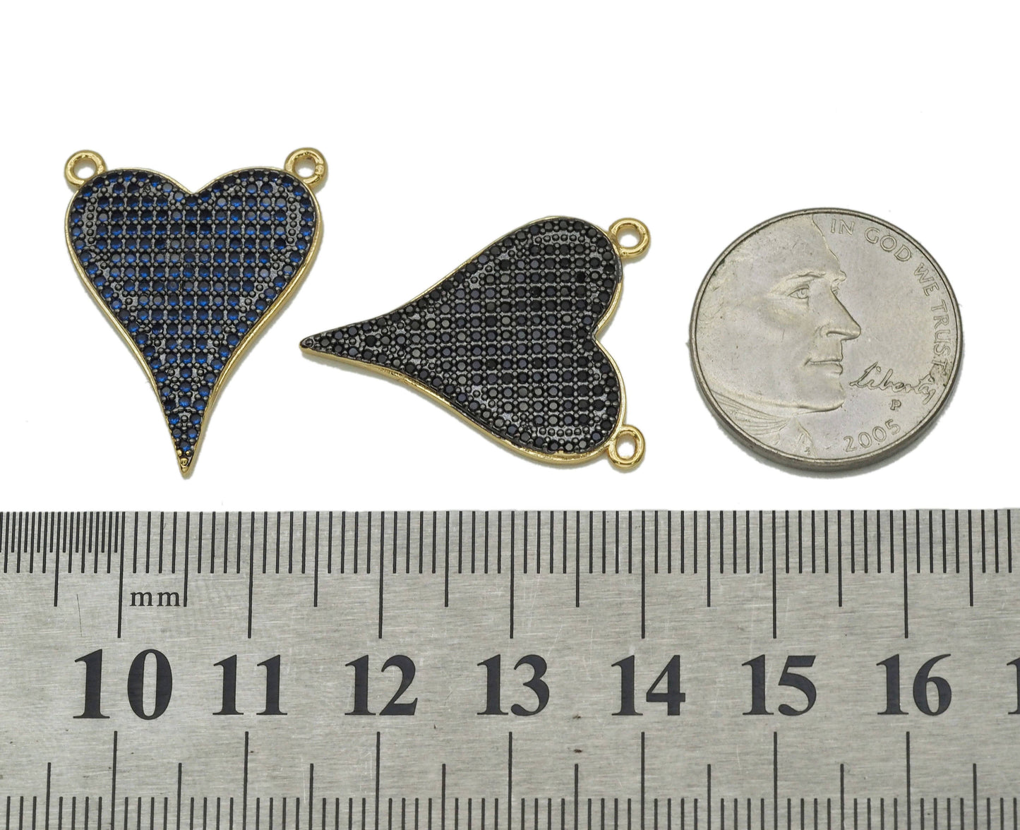 Black, Fuchsia Black CZ Heart Charm for Necklace Making, Sku#LK674