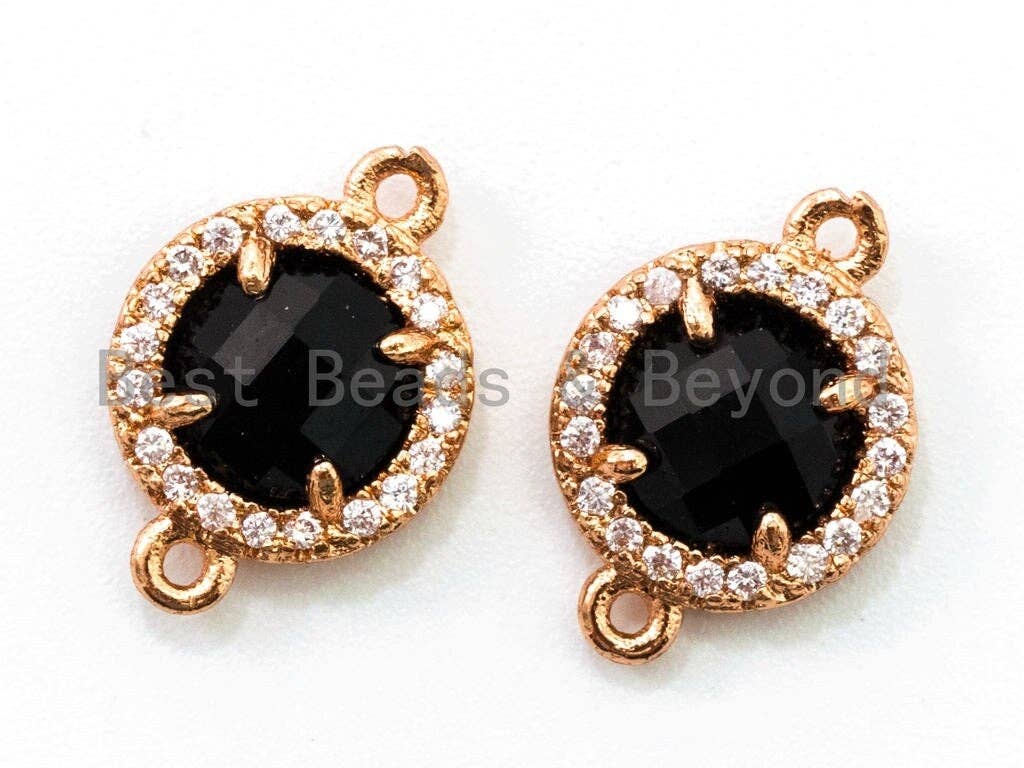 Round Bezel Connector with Faceted Glass,Green/Blue/Black/Smoke Crystal, 9x13mm, sku#A72