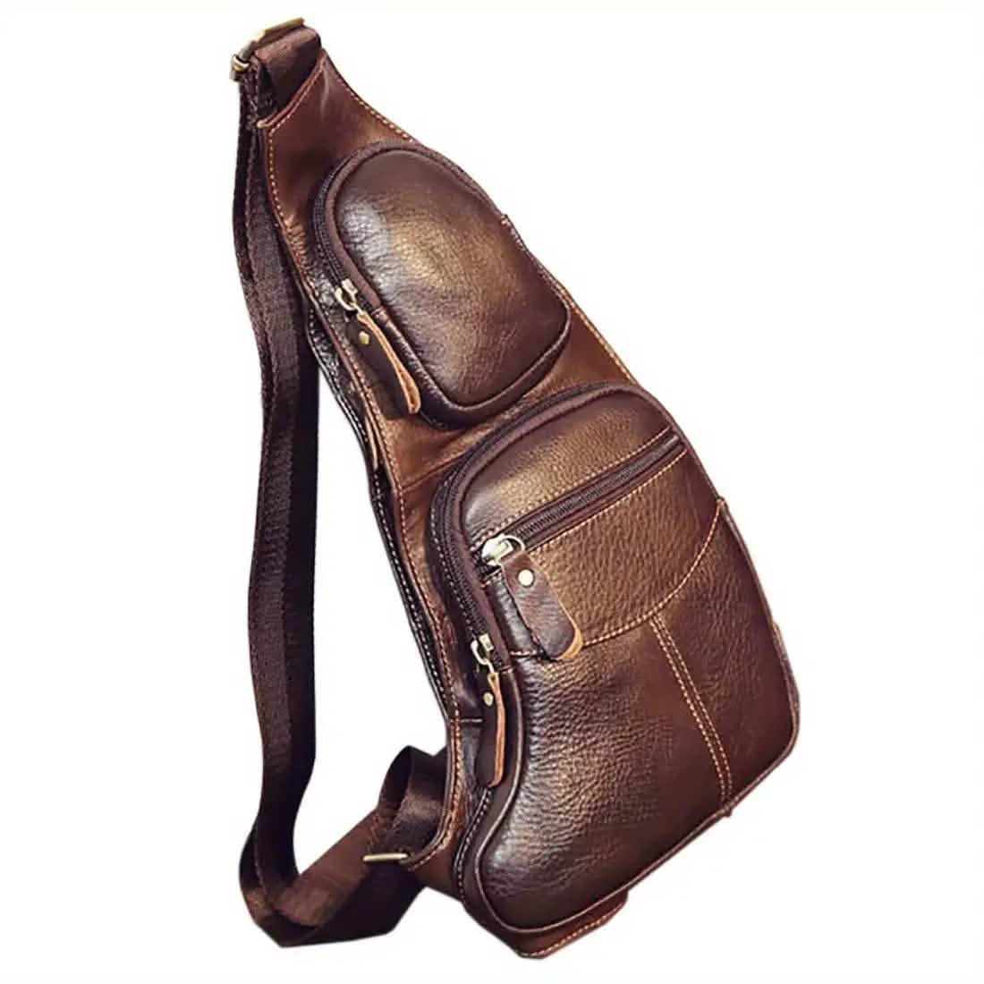 Sac bandoulière en cuir véritable (unisexe)