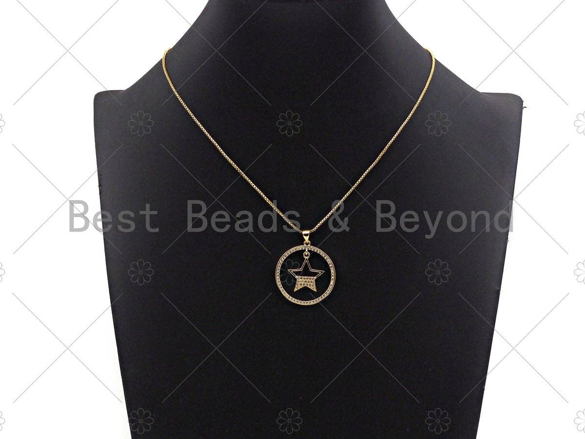 18k Shiny Gold Dangle Heart Dangle Star On Round Ring Charms, Gold Plated Charms, Heart Pendant, Gold Pendant, 27x29mm,Sku#LK141