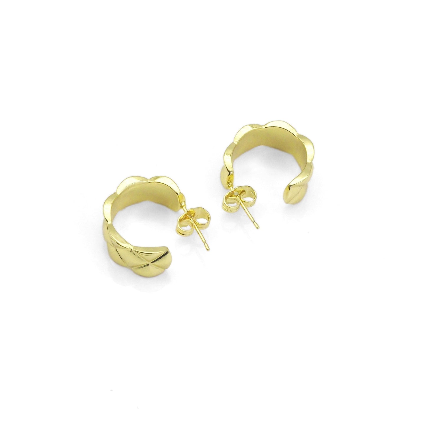 Gold Flower Hammered Huggie Hoop Earrings, Sku#LK841