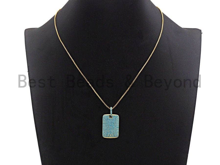 Turquoise CZ Micro Pave Rectangle Tag Pendant/Charm, Cubic Zirconia Pendant, Pave Dog Tag, 18x27mm, sku#X51