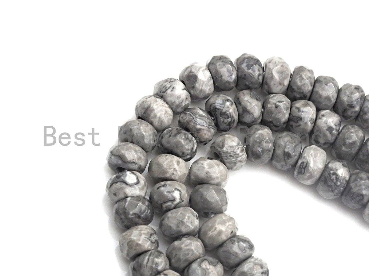 2mm Large Hole Natural Map Jasper Beads, Rondelle Faceted 5x8mm, 8" Long Strands, sku#U703