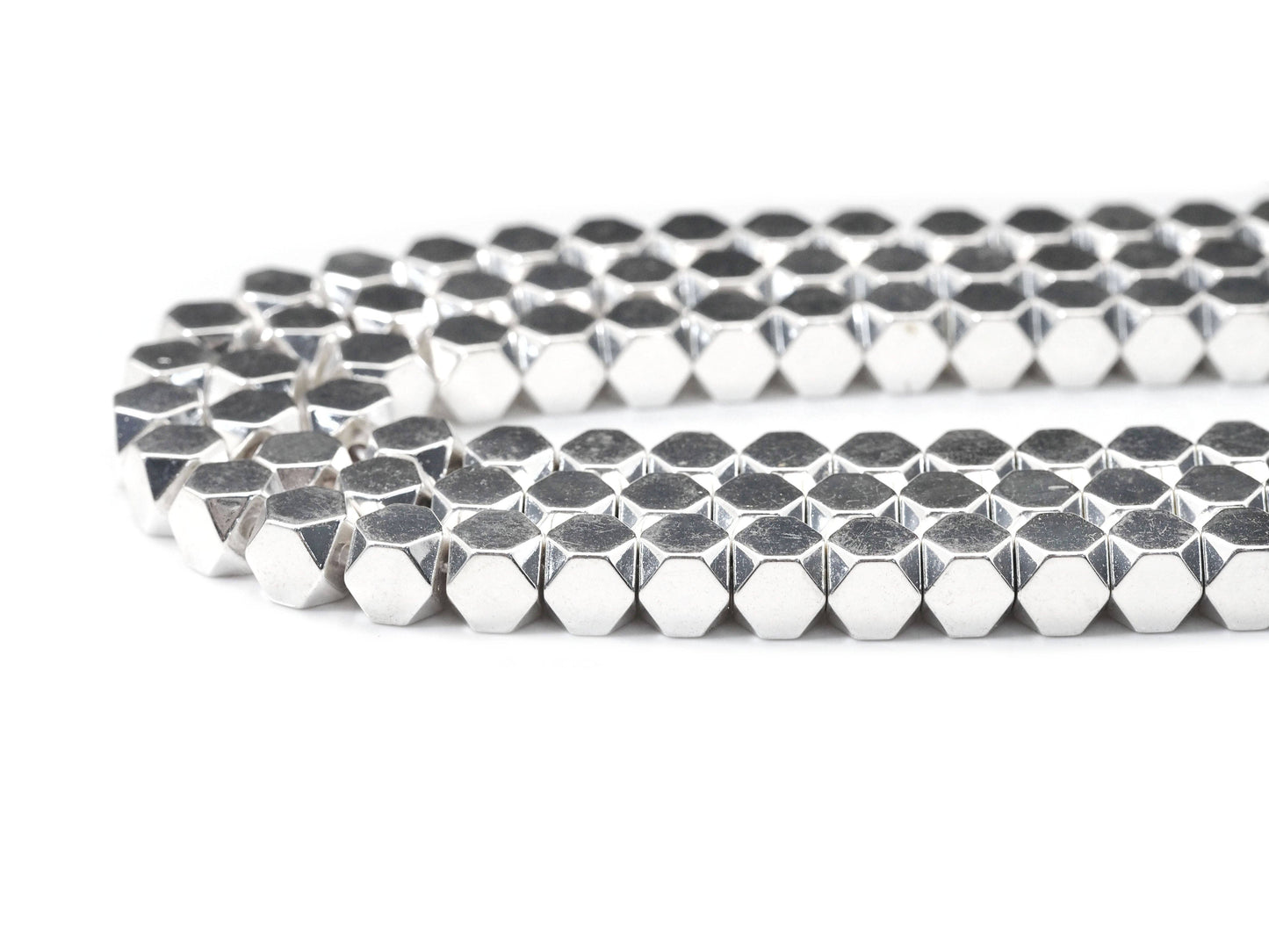 Bright Silver Hematite Cube beads, 4mm/6mm, sku#S148