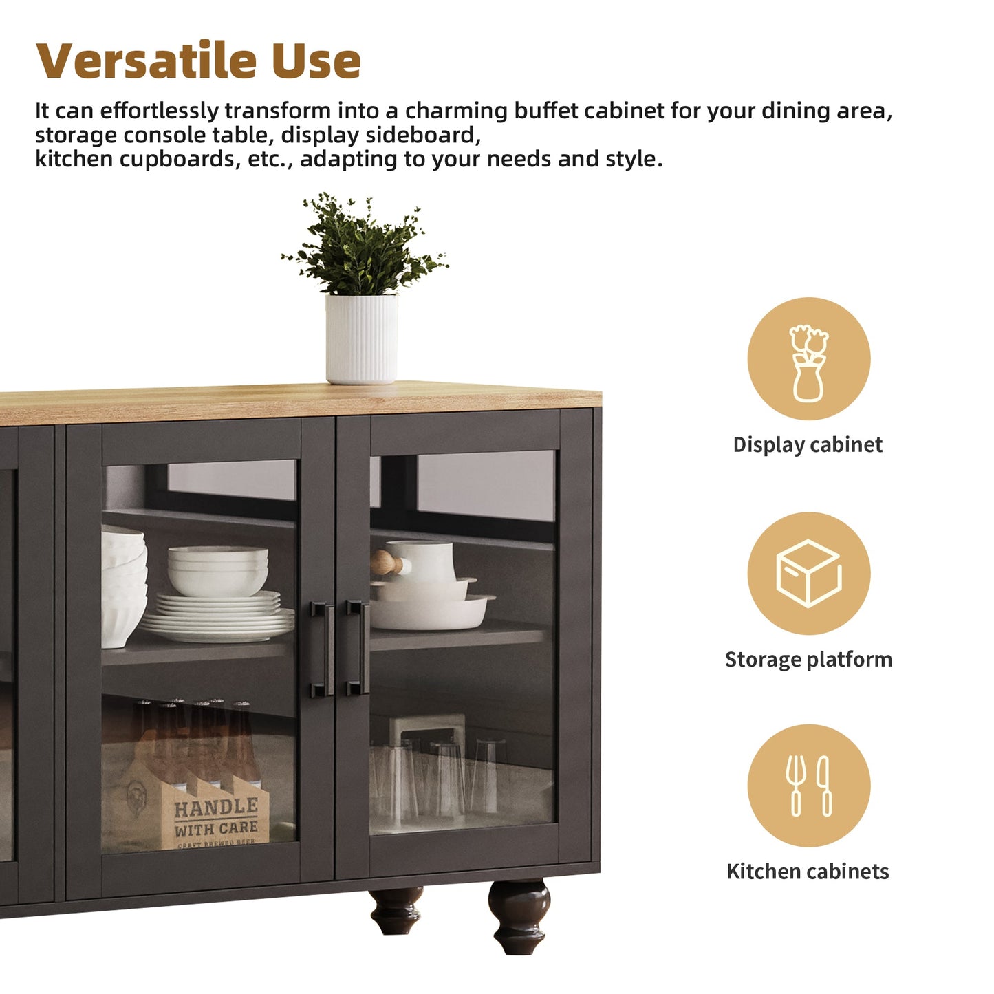 ON-Trend Farmhouse TV Stand with Solid Wood Gourd-Shaped Legs