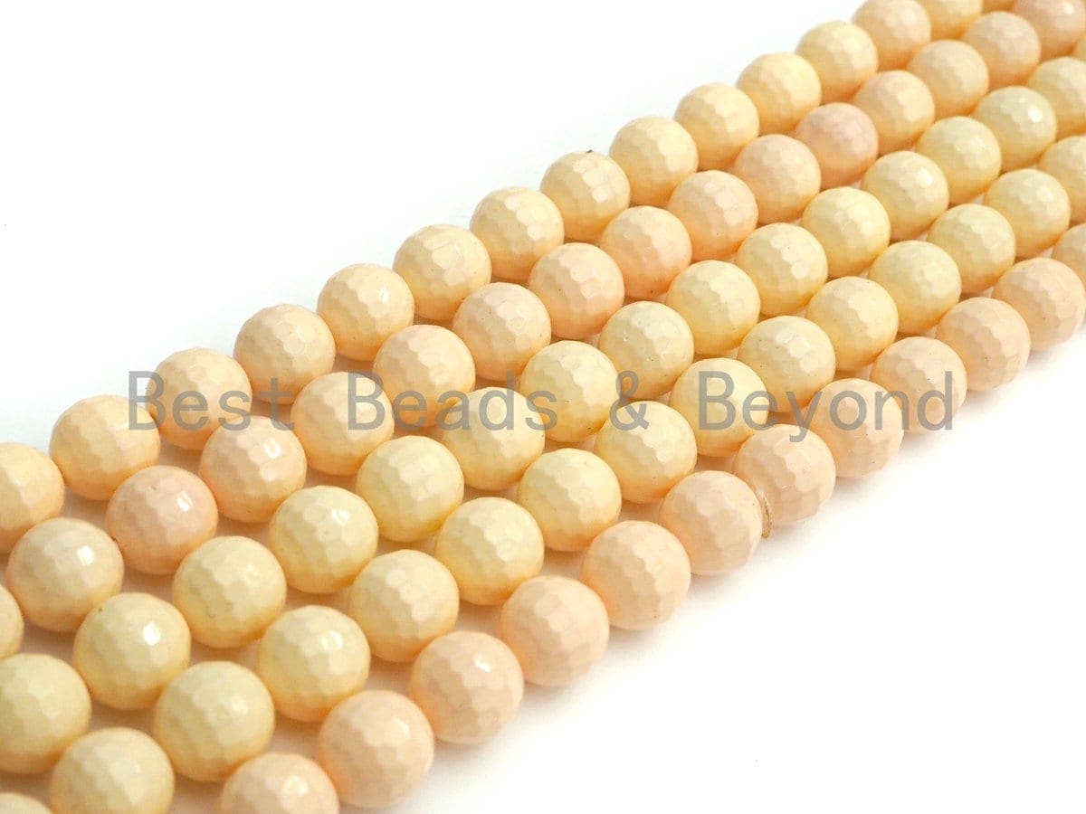 Natural Mother of Pearl Light Peach Color Round Faceted beads, 6mm/8mm/10mm/12mm Light Peach Color MOP Beads, 15.5inch strand, SKU#T138