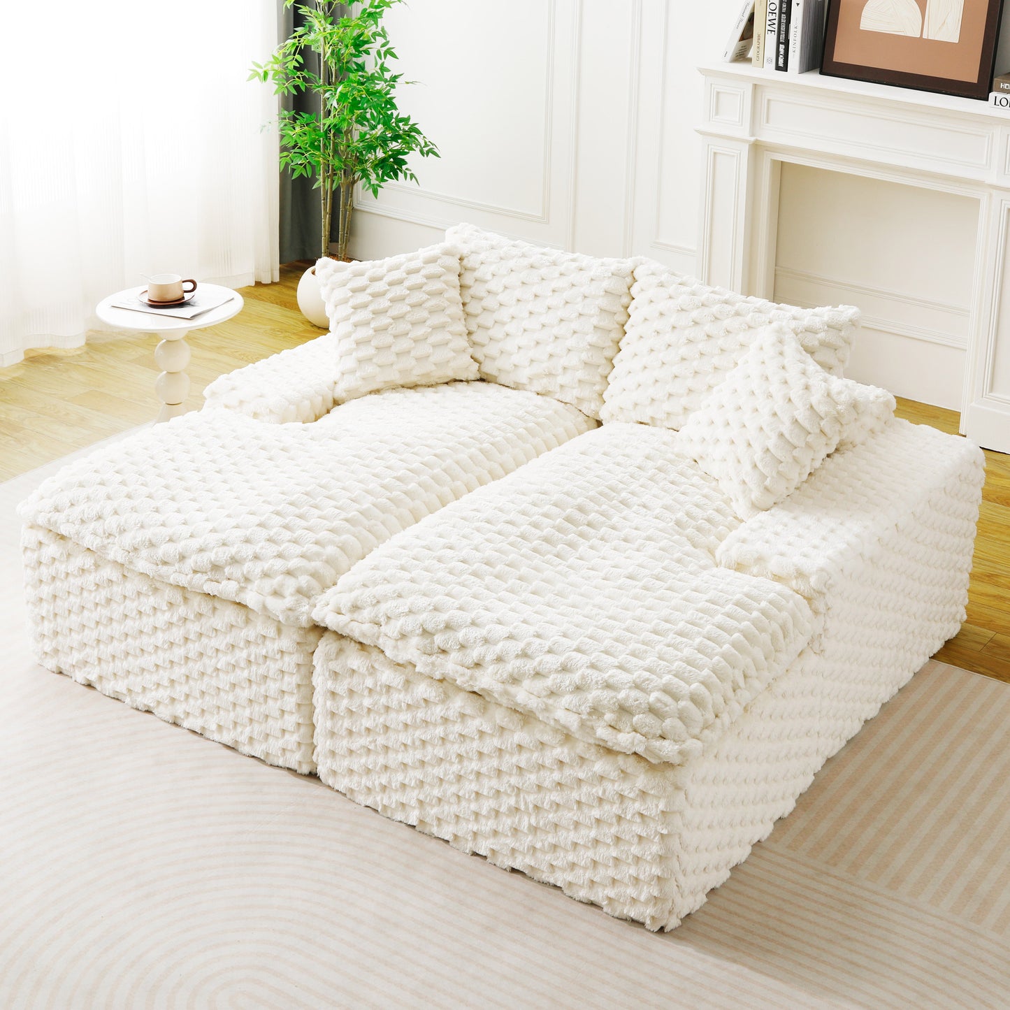 White Turtle Velvet Double Chaise Lounge