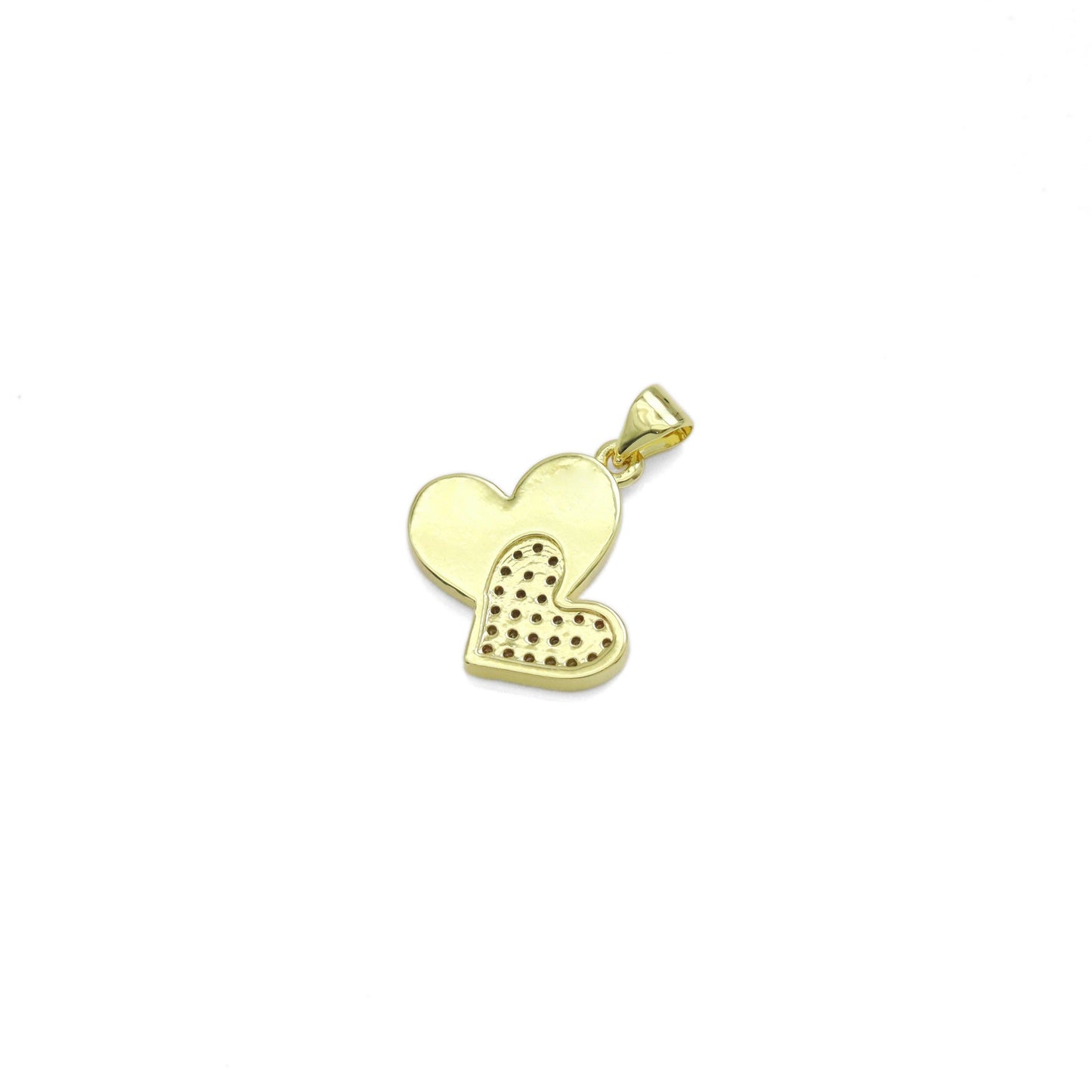 CZ Double Heart White Enamel Gold Charm, Sku#LK923