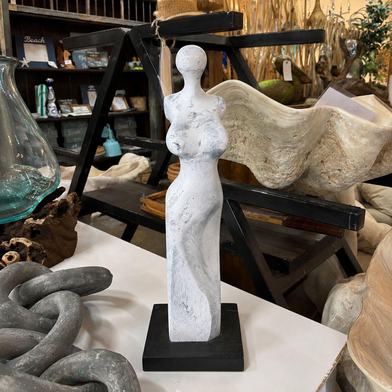 Hand-Carved Abstract Female Sculpture (blue)