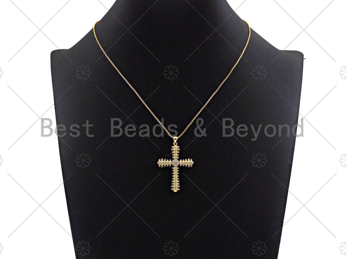 Large CZ Micro Pave Chunky Cross Shape Pendant  Charms , Cross Necklace Charms, 28x39mm, Sku#LK143