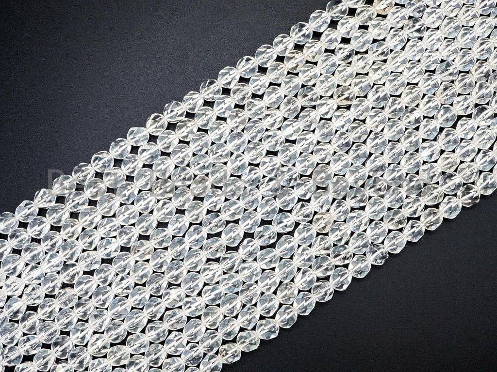 Natural Clear 16 Faceted Diamond Cut Quartz beads, 6mm/8mm/10mm/12mm, Round Faceted Clear Quartz Gemstone Beads, 15inch strand, SKU#U38