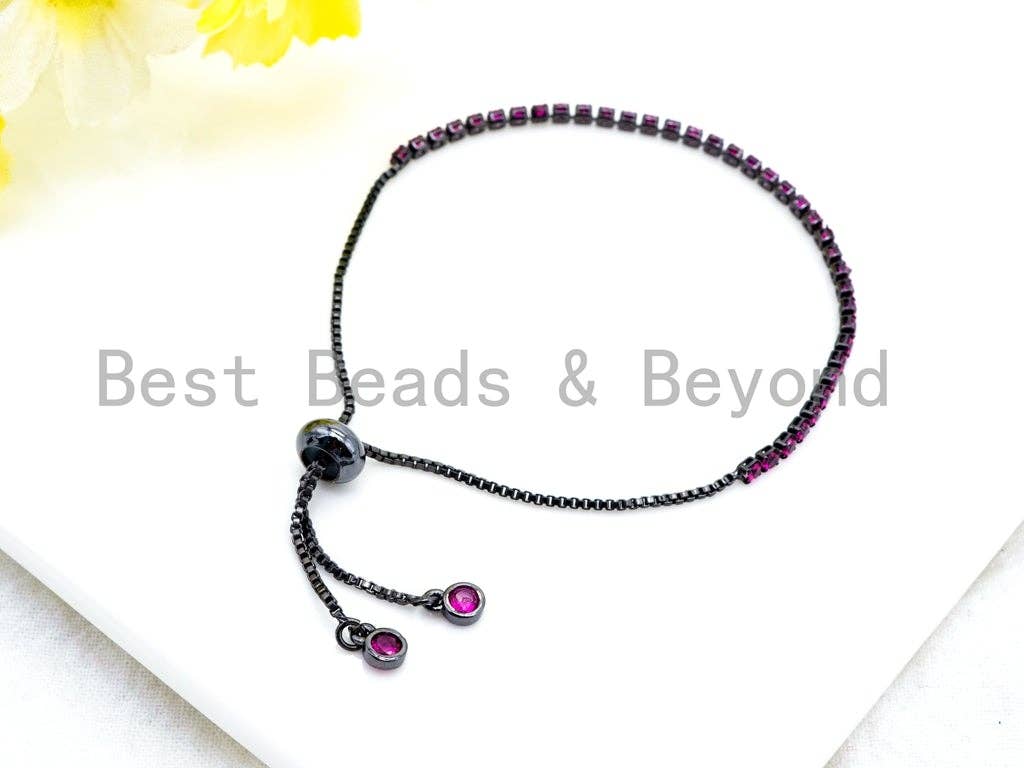 NEW Style Adjustable Bracelet, Fuchsia CZ Pave Stud Bracelet Gold/Silver/Rose Gold/Gunmetal, Bridal Bracelet Jewelry, SKU#P46