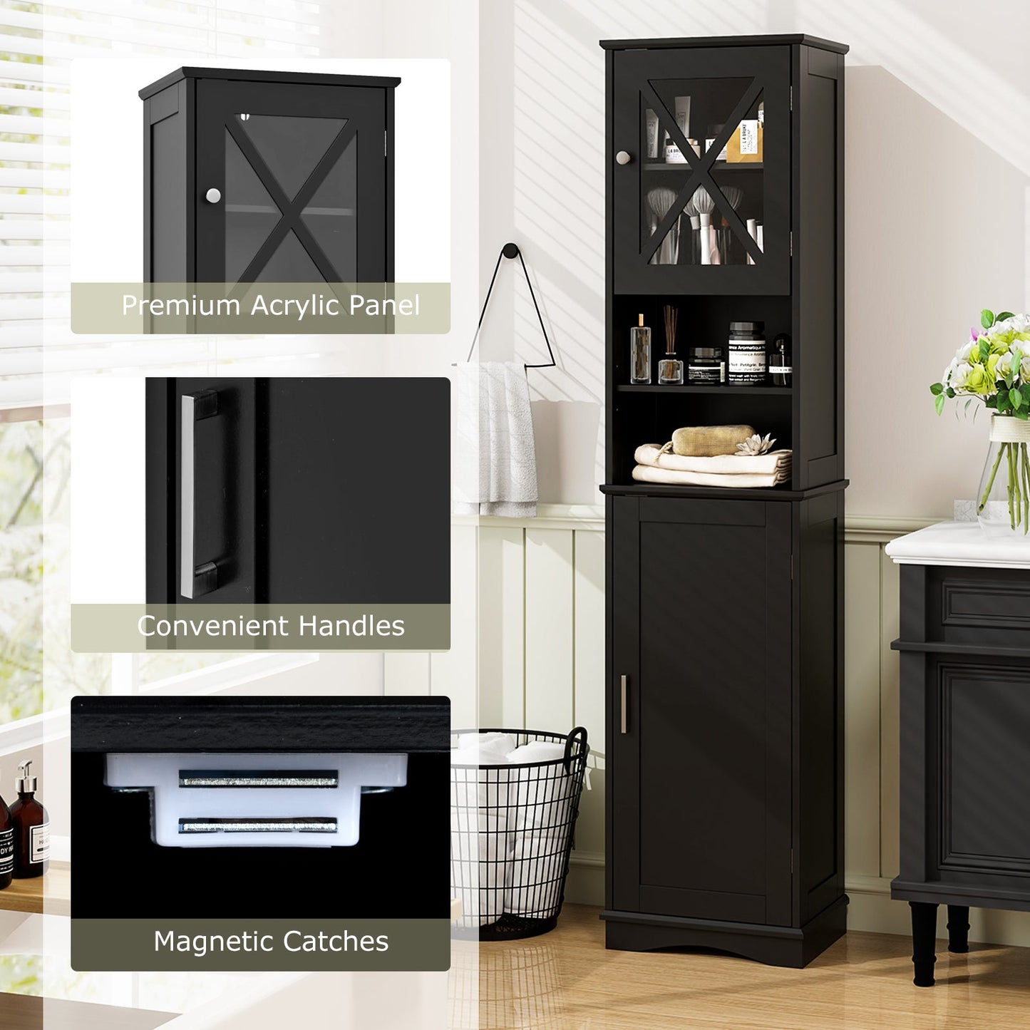 67 Inch Tall Bathroom Cabinet Freestanding Storage Cabinet with 5 Adjustable Shelves