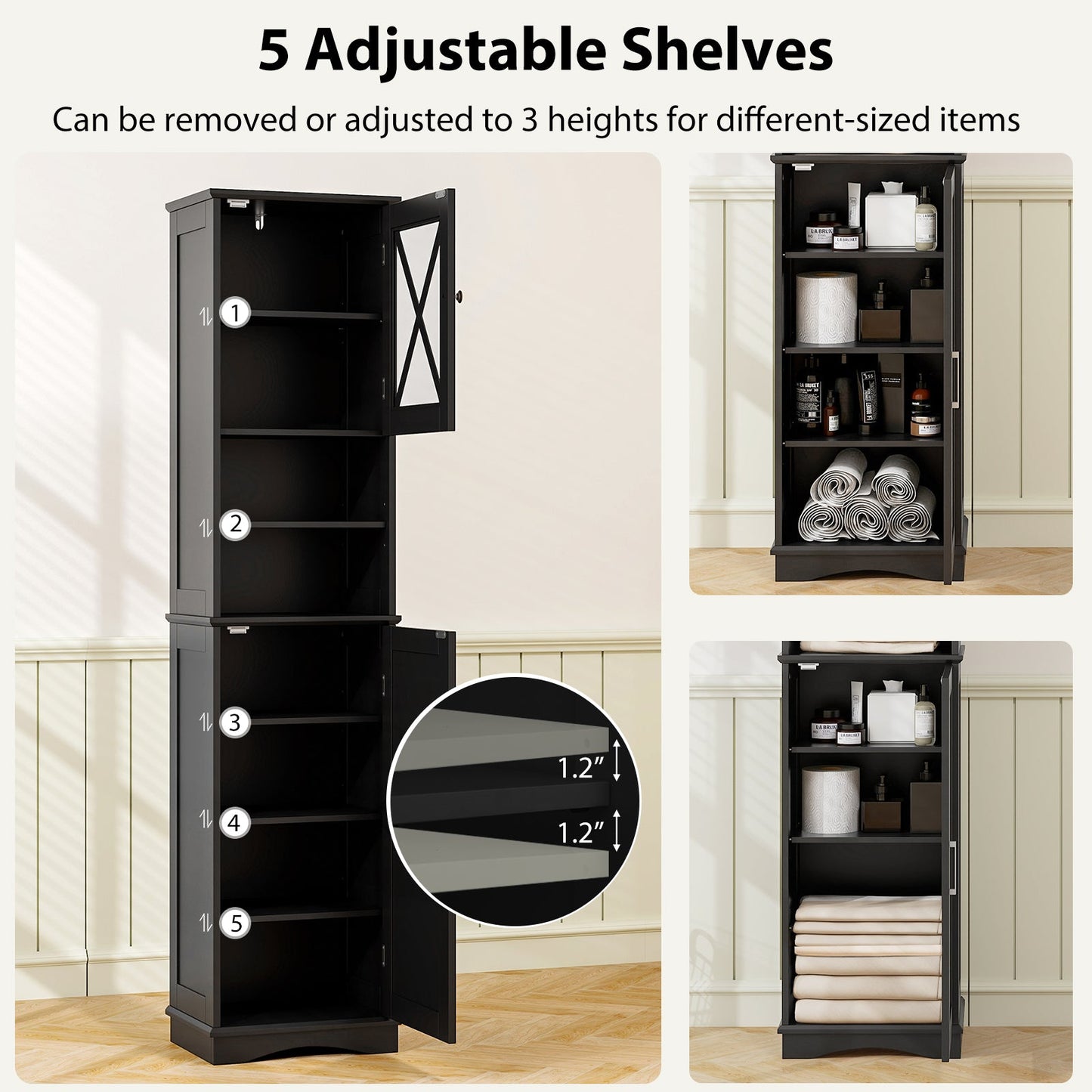 67 Inch Tall Bathroom Cabinet Freestanding Storage Cabinet with 5 Adjustable Shelves