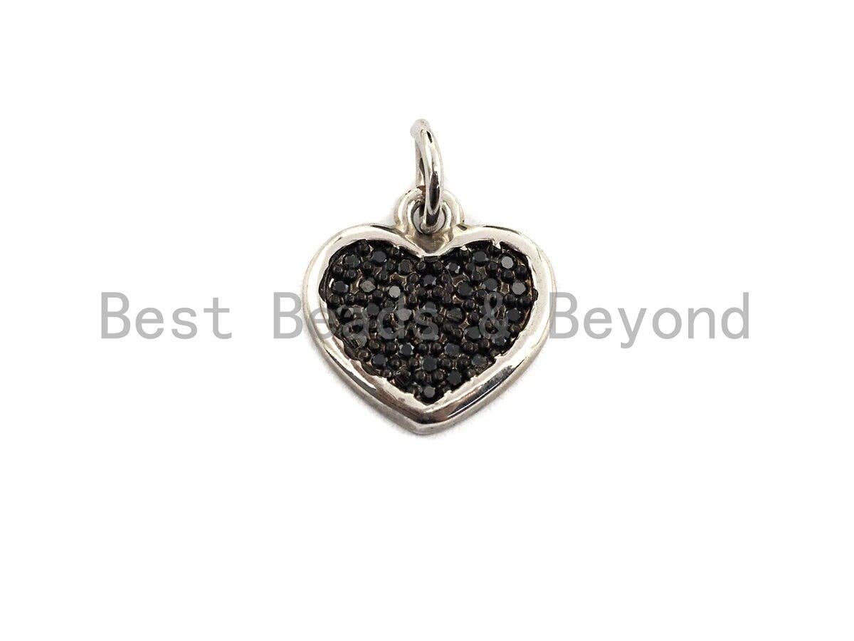 Black CZ Micro Pave Heart Pendant/Charm, Bracelet Necklace Cubic Zirconia  Heart Pendant Charm, 13mm,sku#Z585