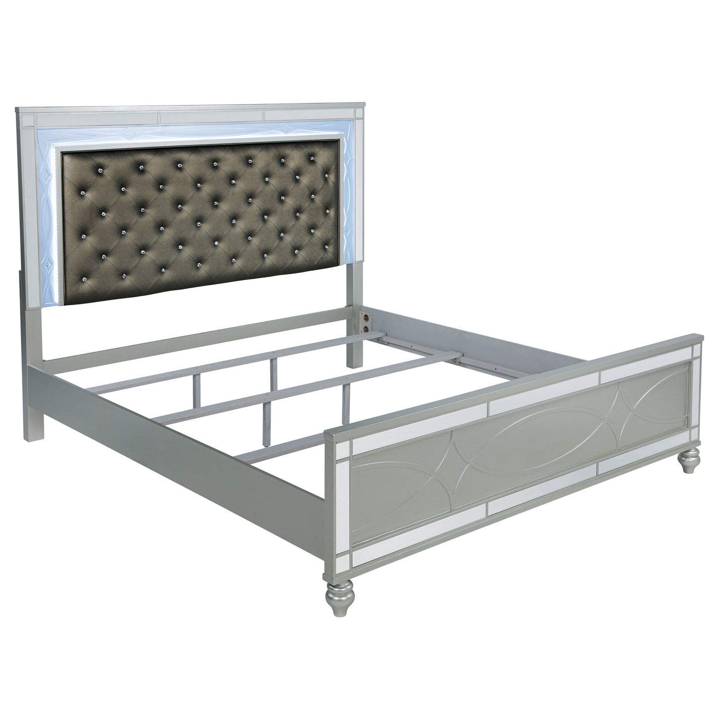 Karmen Metallic Upholstered Tufted Eastern King Panel Bed