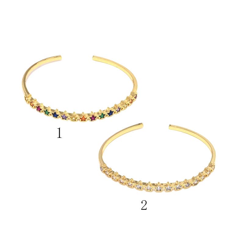 Colorful Clear CZ Star Adjustable Bangle Bracelet, Sku#LD399