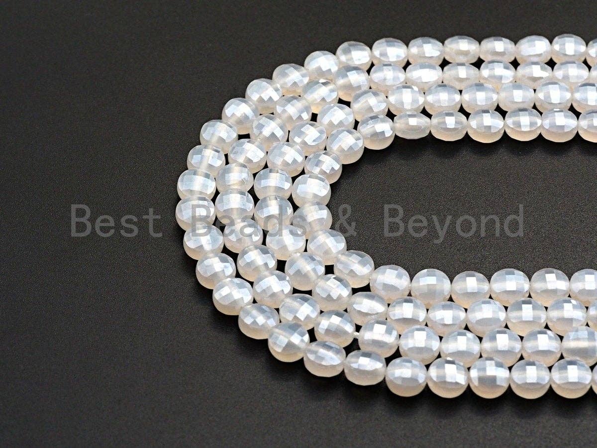 Double Sided Turtle Shell Cut Plated Agate Coin Shape beads, 6mm/8mm/10mm White Agate, Natural Gemstone Beads, 15.5" Full strand, Sku#UA05