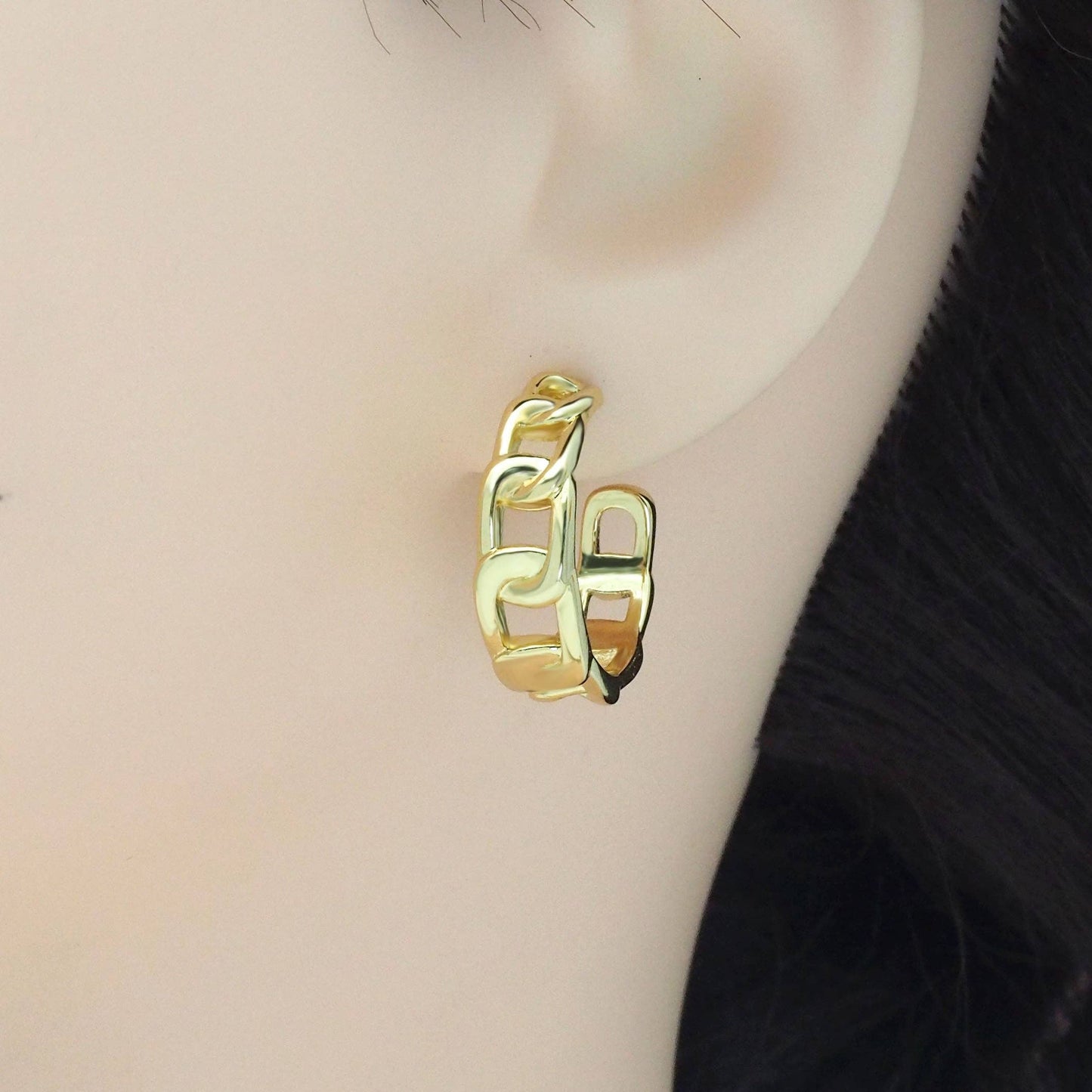 Gold Oval Link Chain Hoop Earrings, Sku#LK842