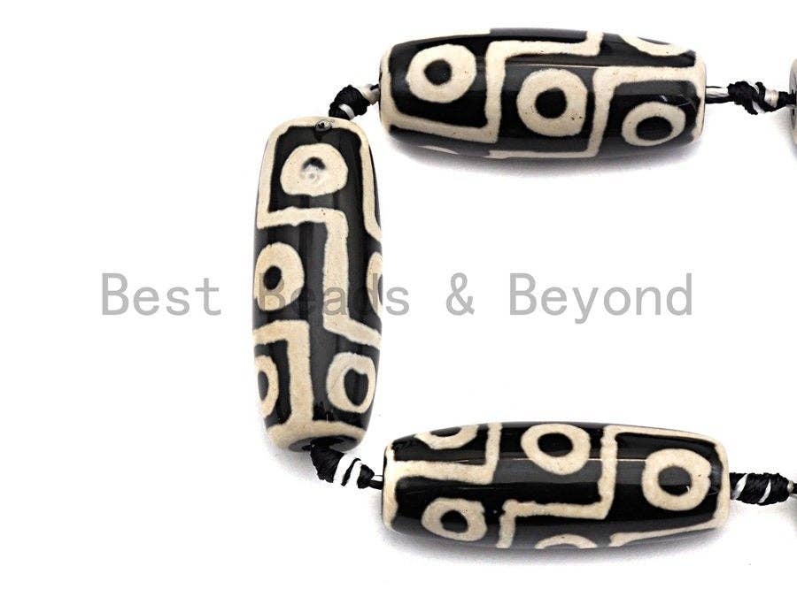 1pc/8pc/10pc Natural Tibetan Agate Barrel Beads, Black White Dzi Drum Beads, Tibetan Dzi Beads, 12x30mm/ 14x40mm, sku#U506