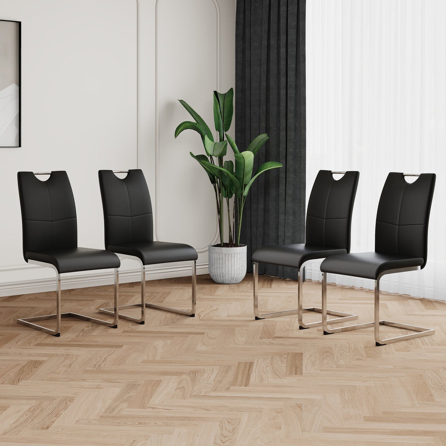 Modern Dining Chairs with Faux Leather Padded Seat