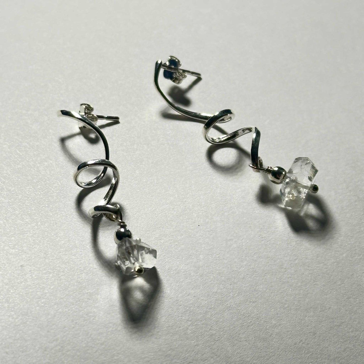 Herkimer Spiral Dangle Bertoni Earrings - Sterling Silver