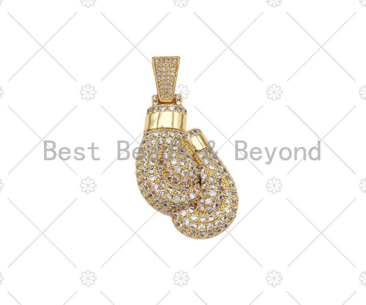 CZ Micro Pave 3D Boxing Gloves Shape Pendant/Charm,Cubic Zirconia Charm, Necklace Bracelet Charm Pendant,24x43mm, Sku#L507
