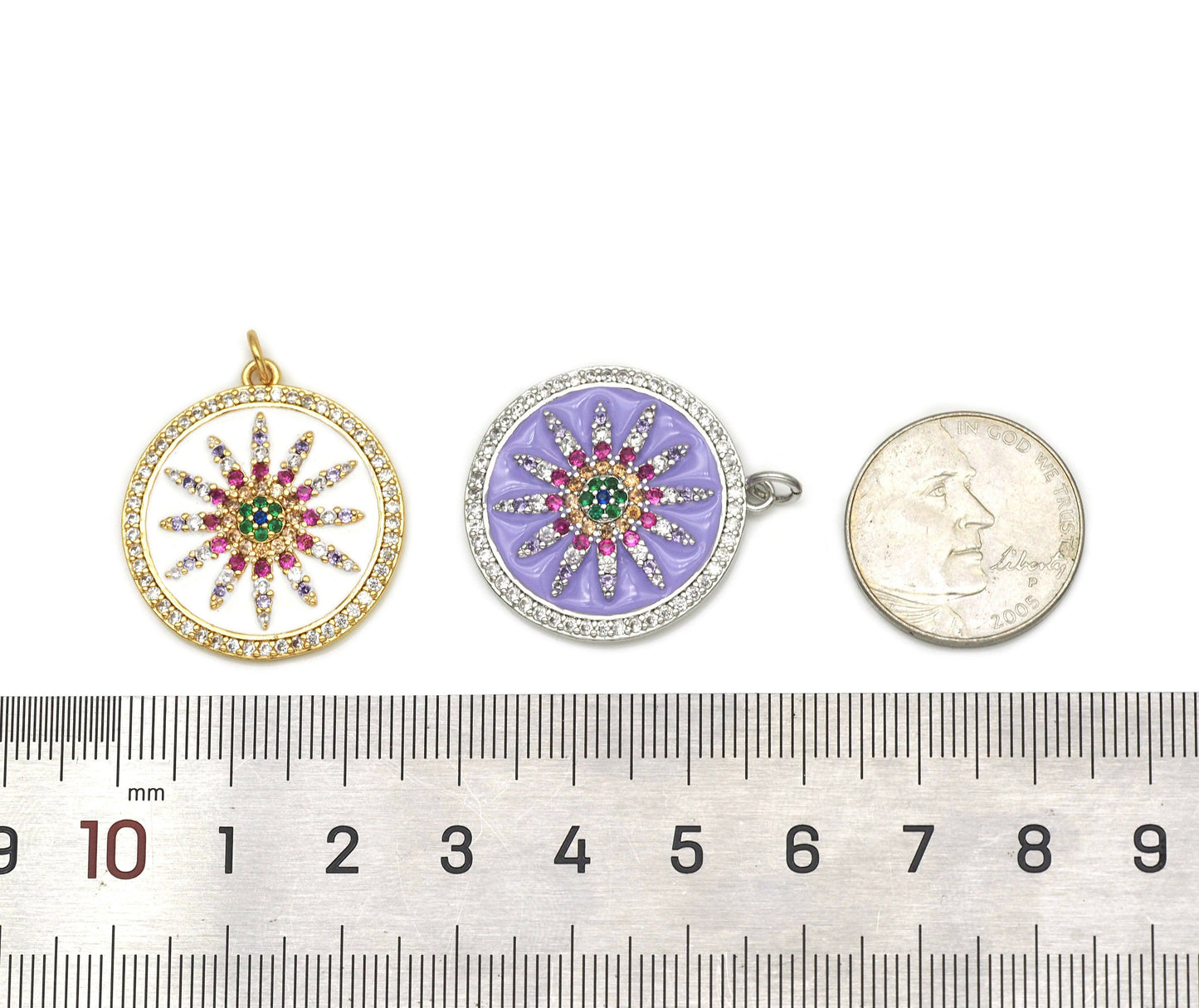 CZ Enamel Sunflower Charm, Sku#B163