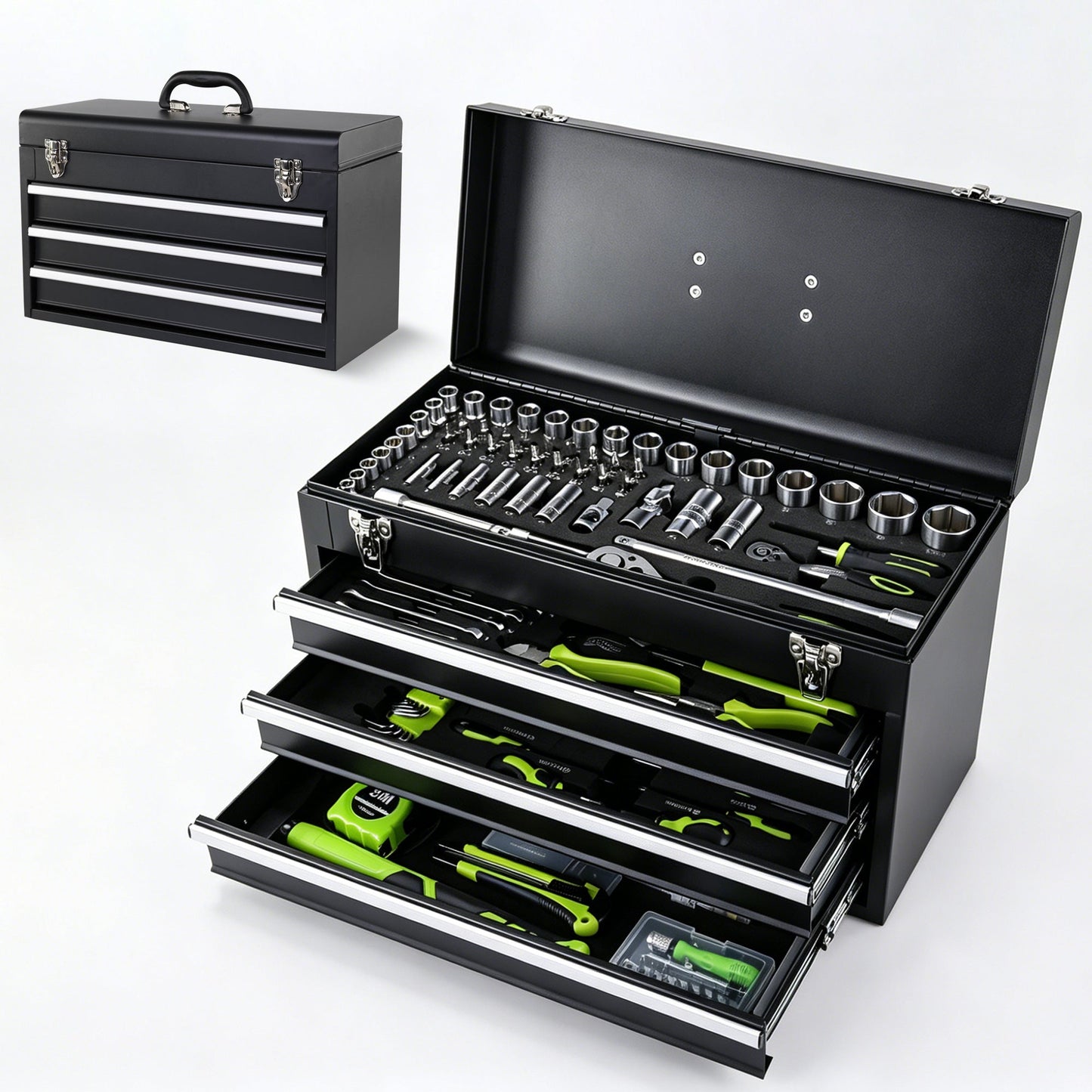 465-Piece Mechanics Tool Set with 3-Drawer Heavy Duty Metal Box