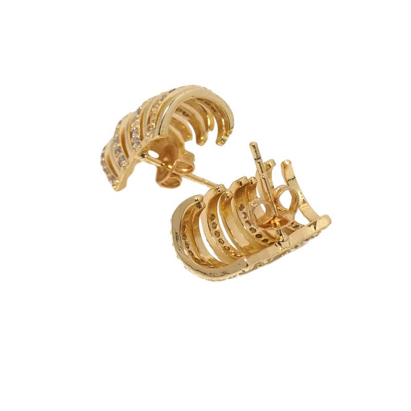 Gold Silver Swirl Huggie Shape Stud Earrings, Sku#B348