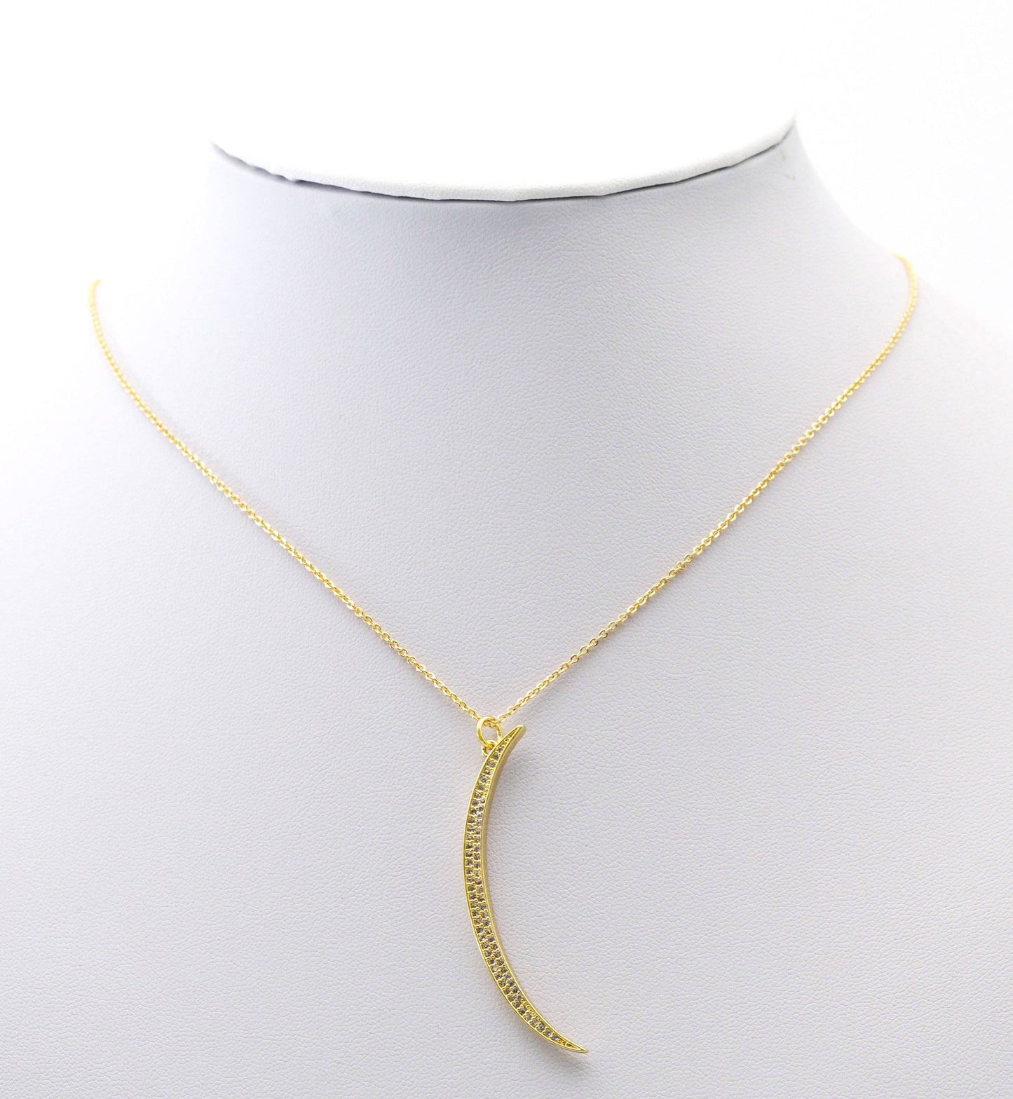 CZ Gold Silver Cresent Moon Shape Charm, Sku#F1511
