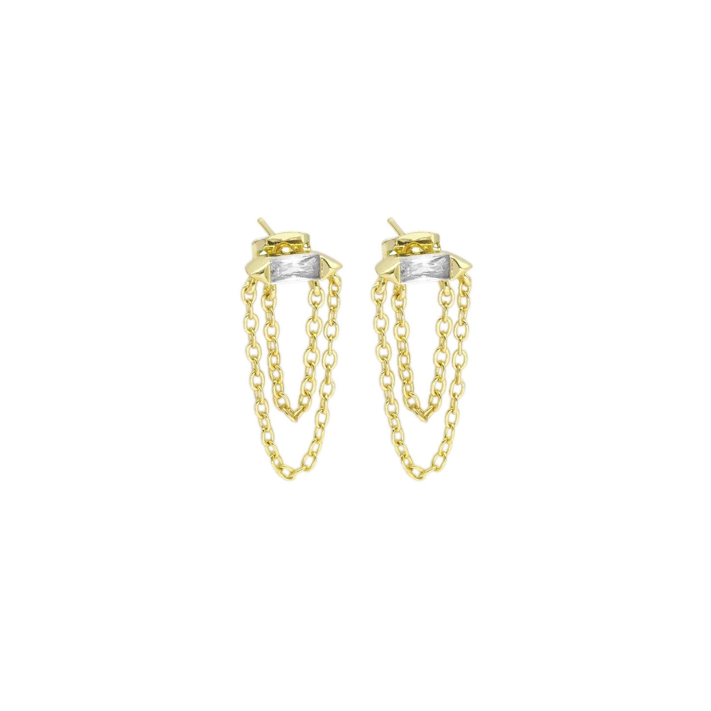 Clear CZ With Dangle Chain stud Earrings, Sku#LD468
